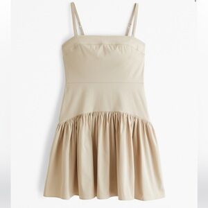 Drop-Waist Mini Dress. Color beige. Size small